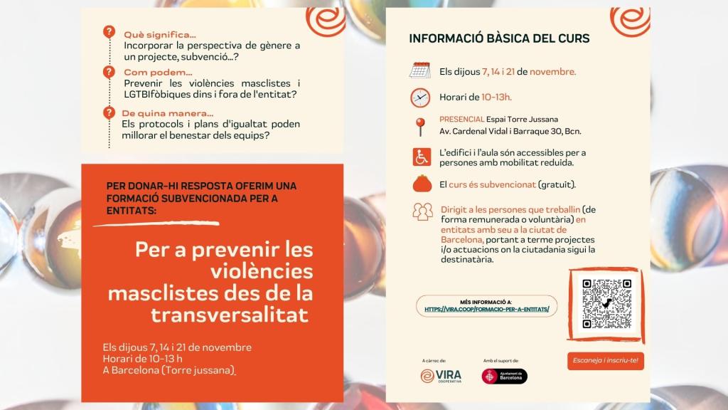  Formació subvencionada per a entitats Per a prevenir les violències masclistes des de la transversalitat